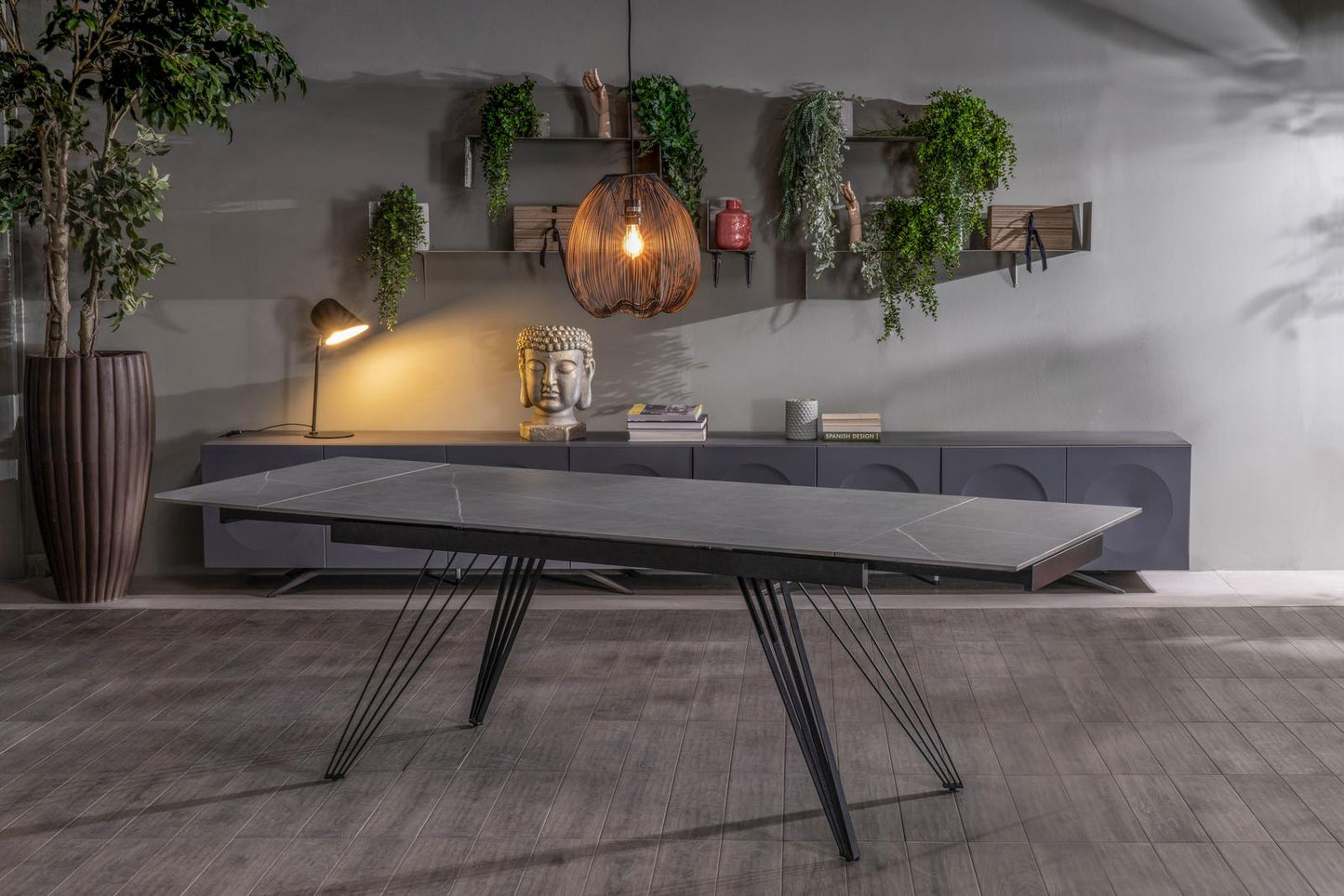 Tavolo allungabile grigio-negro opaco 90 cm x 160-240 cm cm H. 76 cm