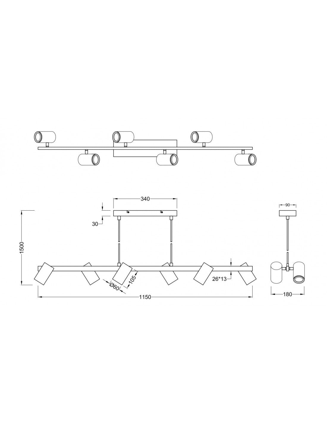 Lampadario Isola Legno 6 Spot Bianco Cilindrici Orientabili Marley Trio Lighting