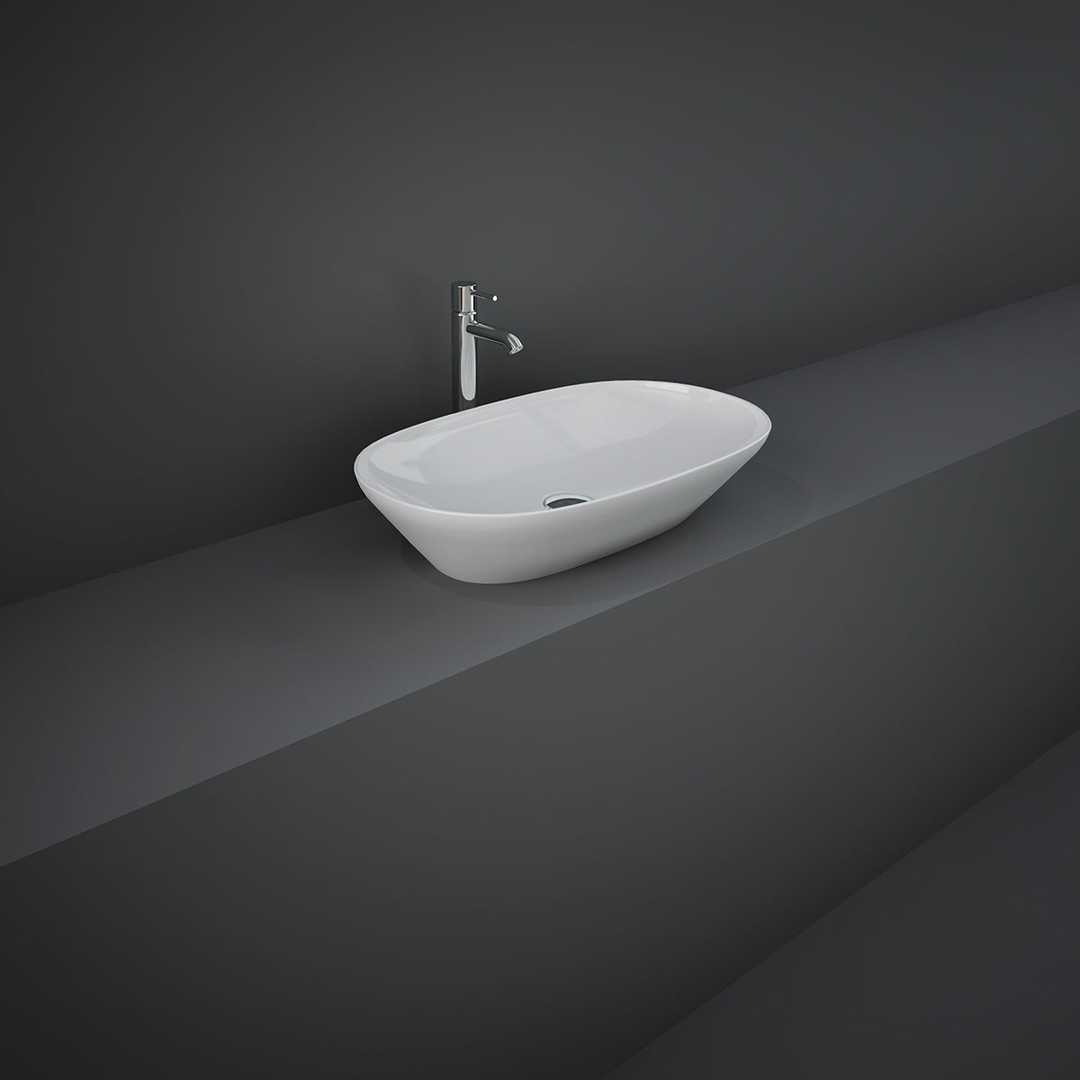 Lavabo ovale allungato da appoggio, bianco