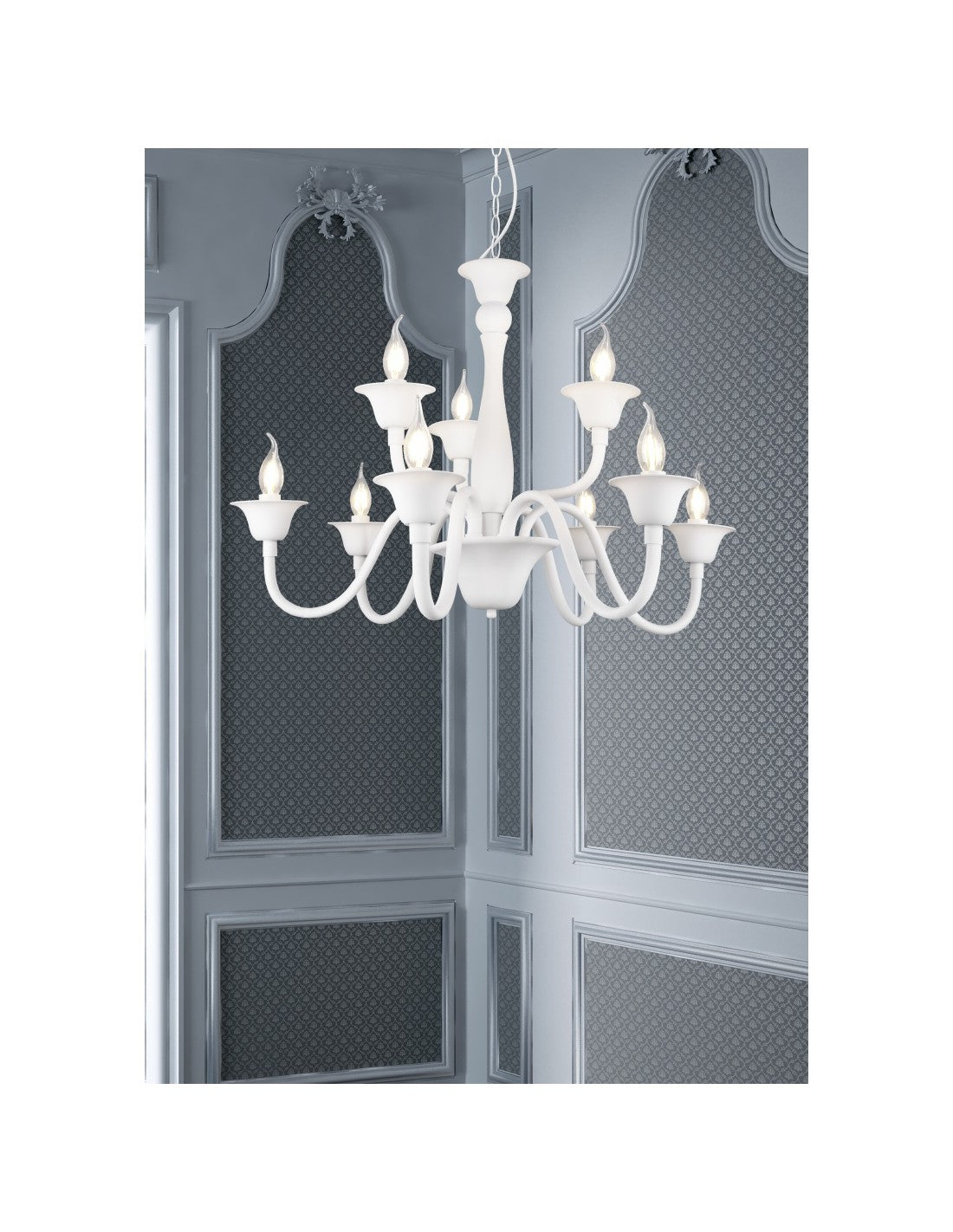 Lampadario Bianco Sala Da Pranzo 9 Luci Con Catena Elsa Trio Lighting