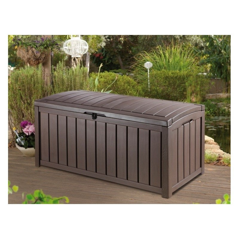 Baule in resina effetto legno GLENWOOD marrone coperchio lucchettabile 128x65xh.61 cm