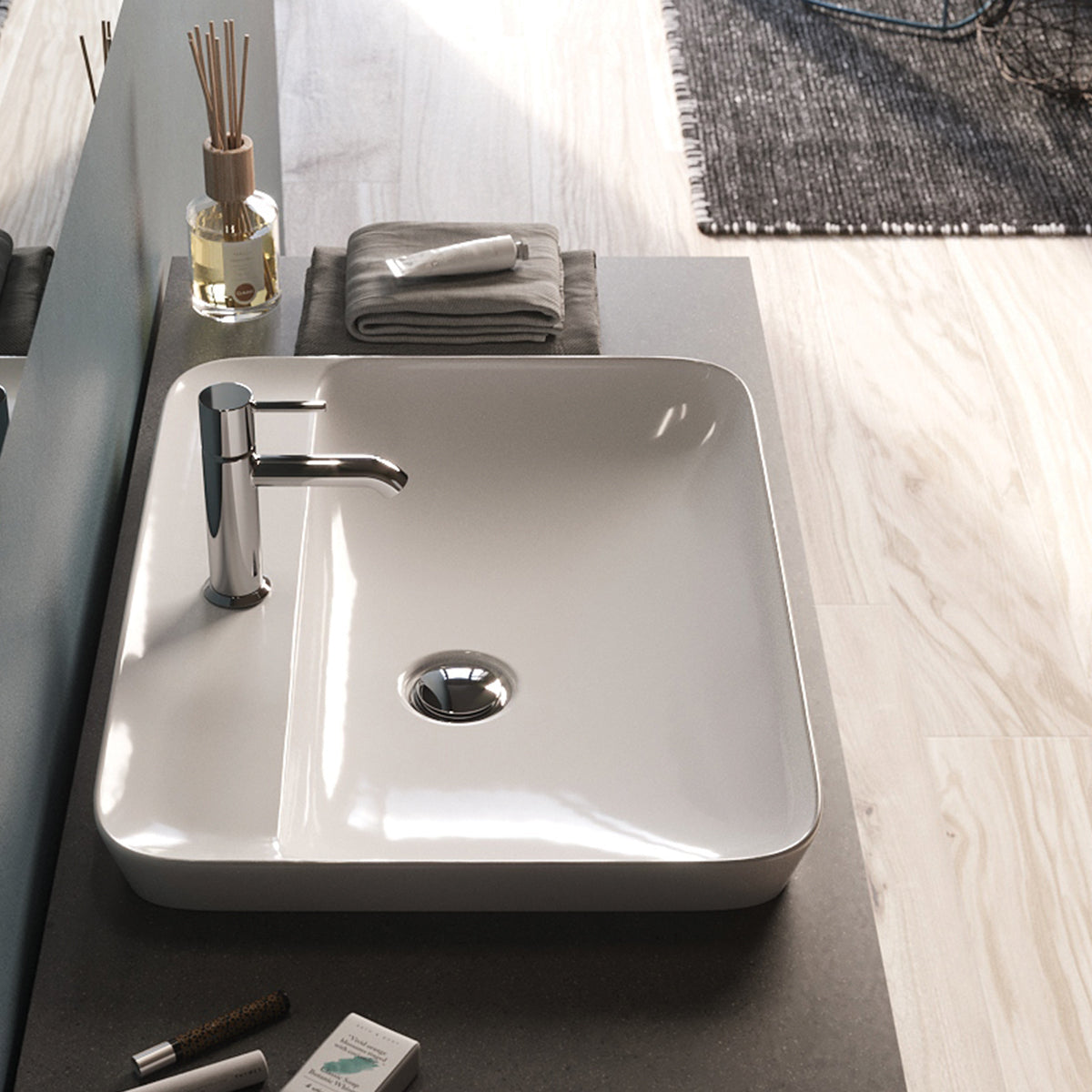 Lavabo ad incasso rettangolare monoforo 55 x 42 cm bianco
