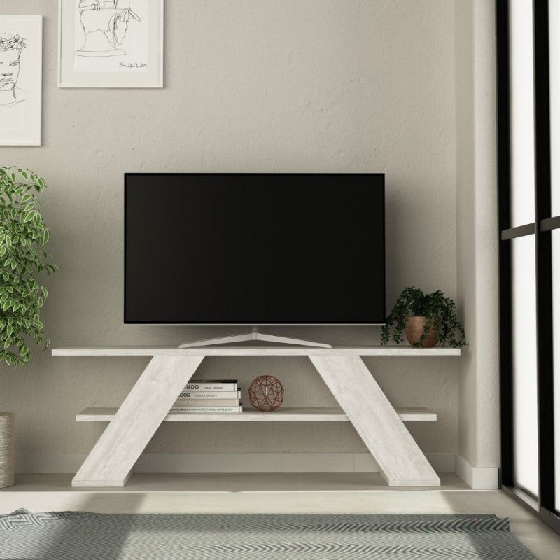 Porta TV aperto 2 ripiani bianco vintage 120x33,5x40 h cm