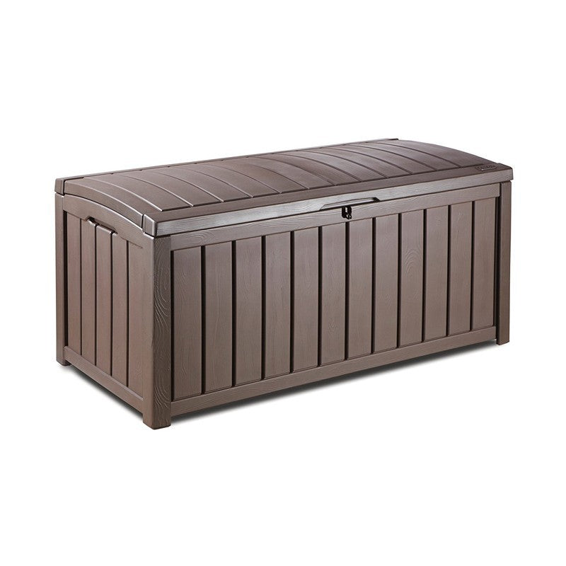 Baule in resina effetto legno GLENWOOD marrone coperchio lucchettabile 128x65xh.61 cm