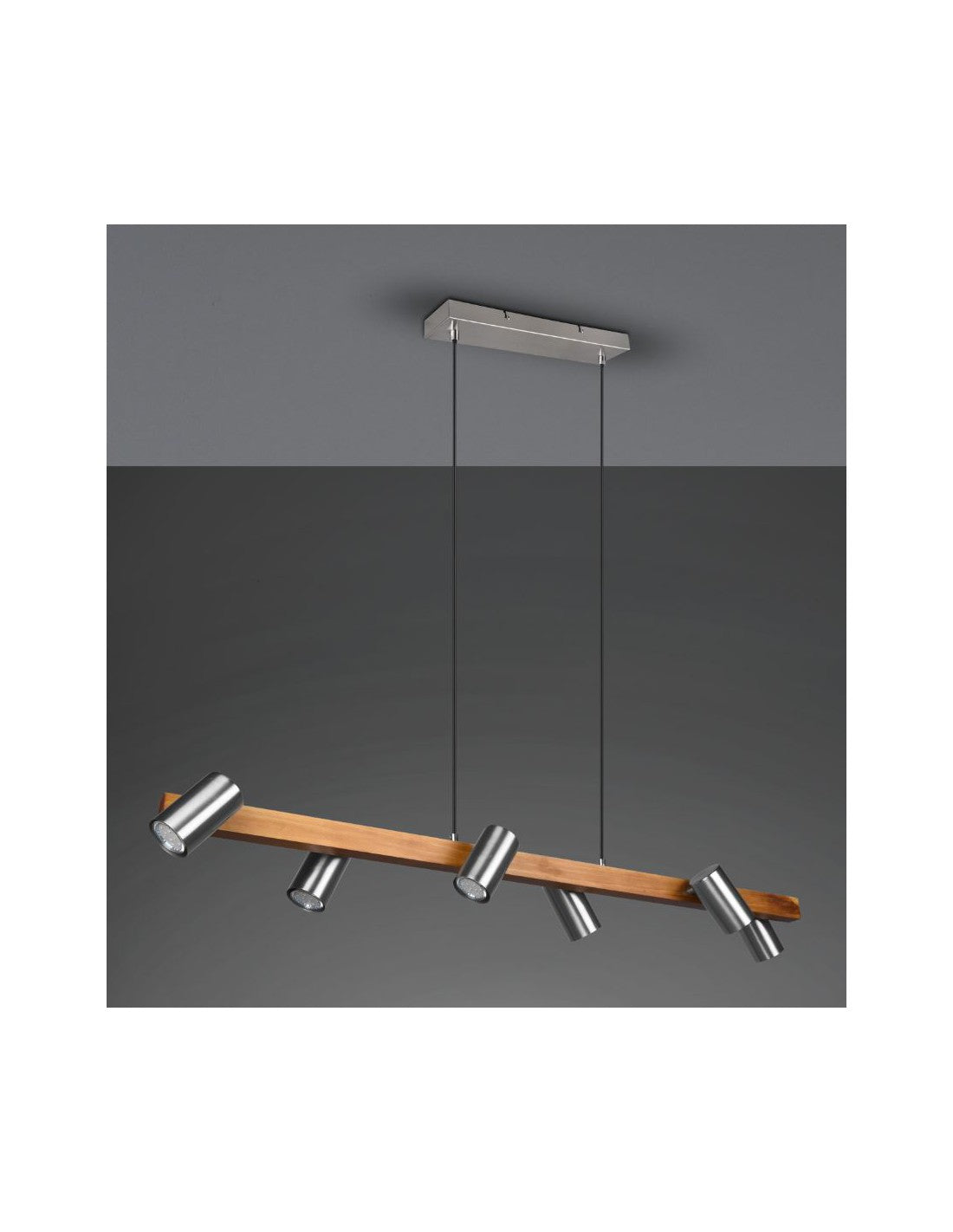 Sospensione Isola Legno 6 Spot Nichel Cilindrici Orientabili Marley Trio Lighting