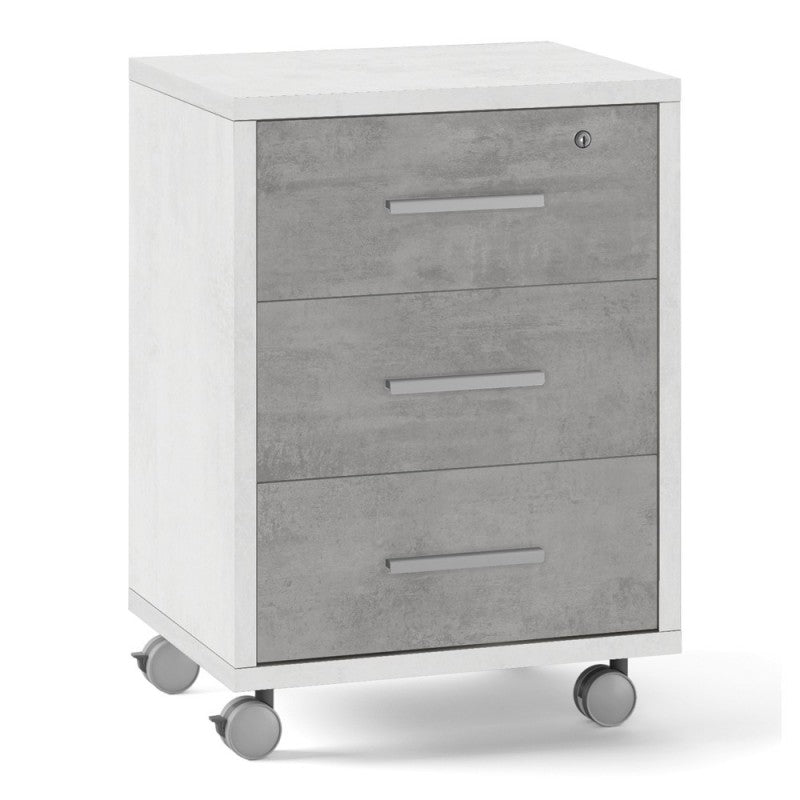 White Cement three-drawer office chest of drawers with wheels 51x41x h71 cm