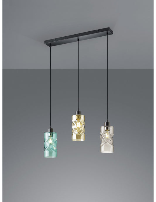Sospensione Moderna Swirl 3xE27 Nero E Vetri Multicolor L60 cm Trio Lighting
