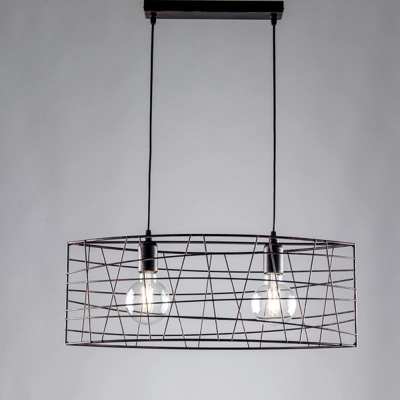 Lampadario industrial a sospensione in ferro Nero Rame due luci 61x h25 cm
