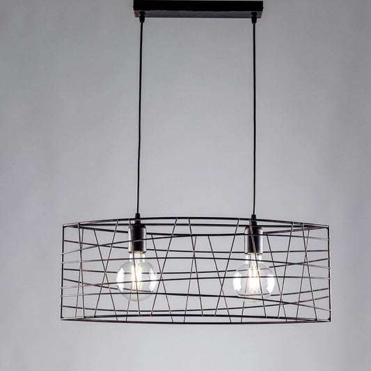 Lampadario industrial a sospensione in ferro Nero Rame due luci 61x h25 cm