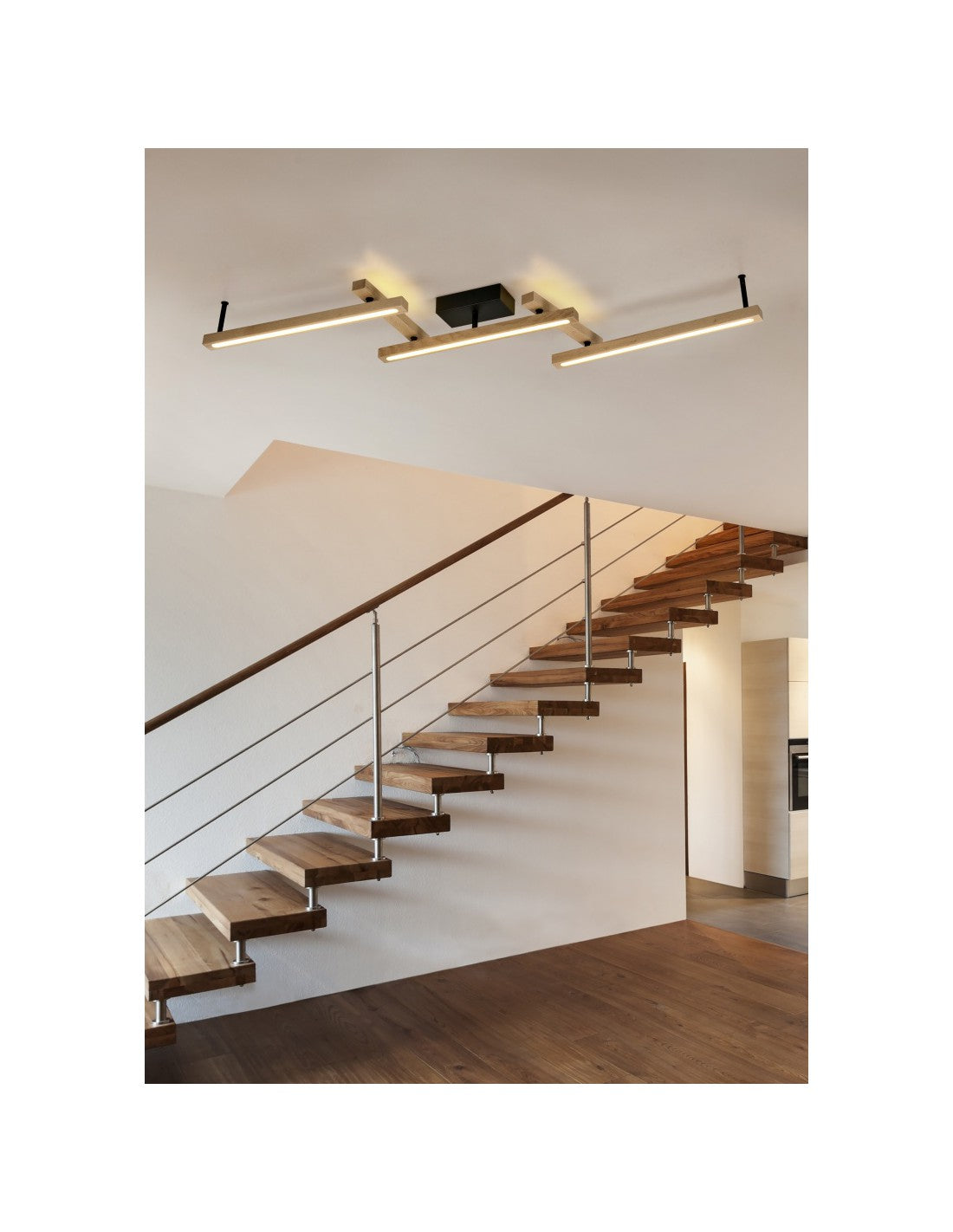 Grande Plafoniera Bacchette Legno Orientabili Vintage Doppio Led Bellari Trio Lighting