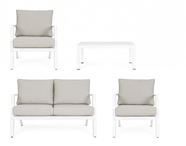Set da esterno 4 pz Salotto con cuscini Harley bianco