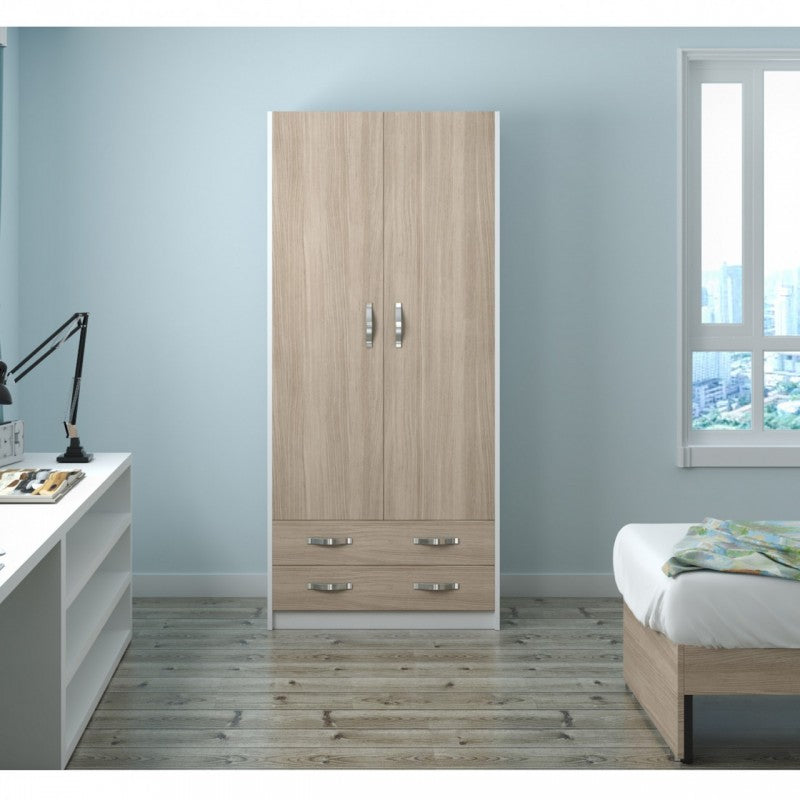 Armadio 2 ante e 2 cassetti cassa Bianco frontale olmo Cm 91x52xH 210