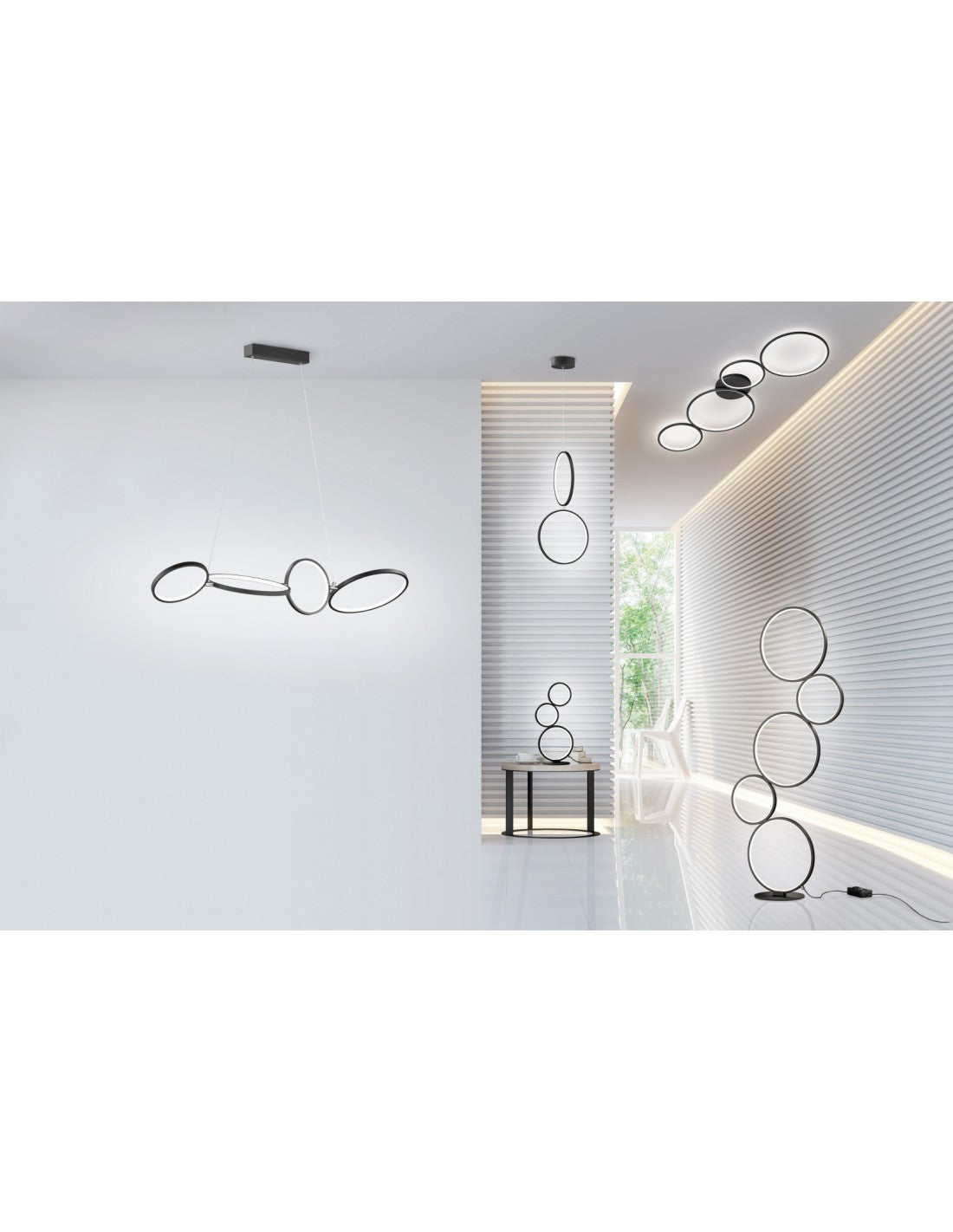 Plafoniera Rondo 4 Cerchi Led Nero L97 cm Trio Lighting