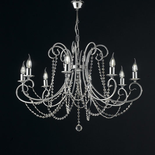 Lampadario in ferro Cromato otto luci con strass 74x h58 cm