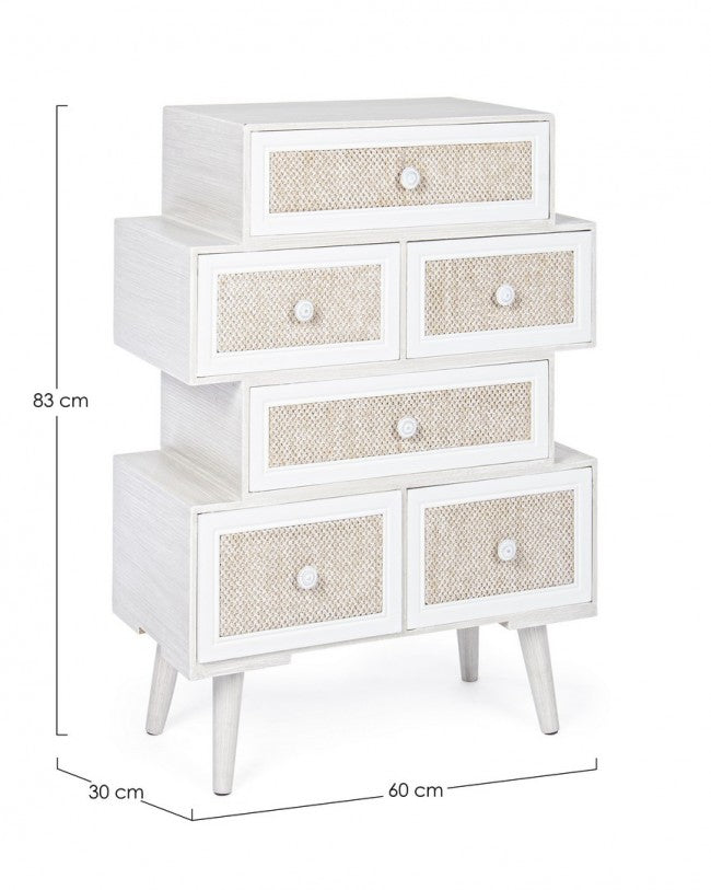 Cassettiera 6 Cassetti bianco Montiel  in legno stile rustico