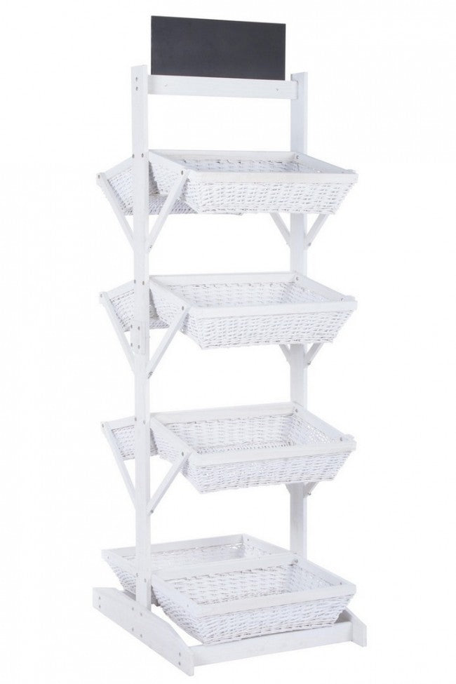 Espositore rustico Darik 8 cesti in vimini bianco