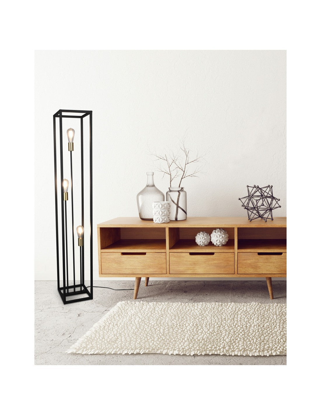 Piantana Per Salotto 3 Luci Cornice Metallo Nero Vito Trio Lighting