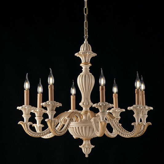 Lampadario in legno Avorio e foglia Oro otto luci 80x h70 cm