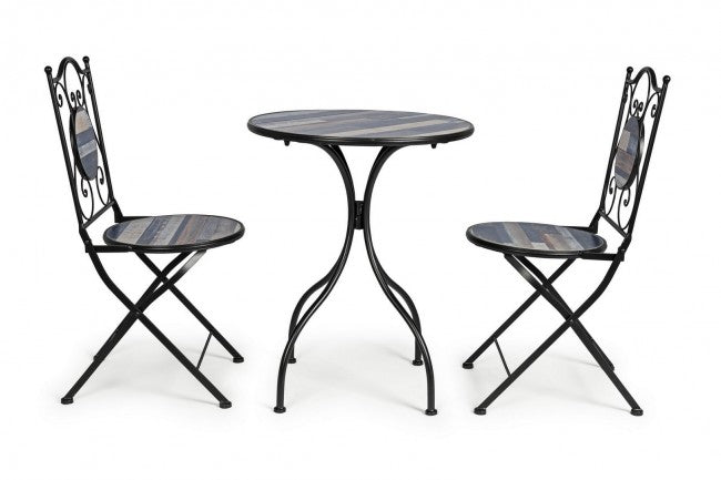 Set da giardino tavolo e 2 sedie con decori in ceramica Huston