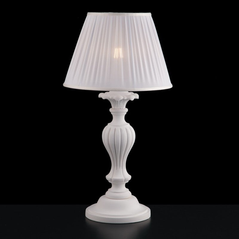Lume in legno e pasta di legno bianco shabby 1 luce e paralume in plisse bianco