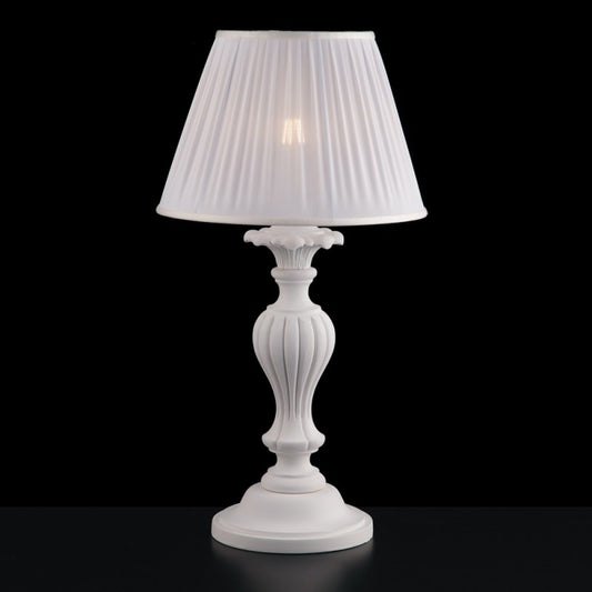Lume in legno e pasta di legno bianco shabby 1 luce e paralume in plisse bianco