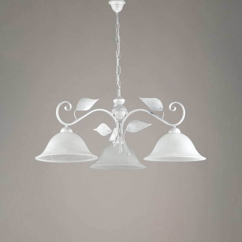 Lampadario a sospensione ferro Bianco Argento tre luci  78x h34 cm