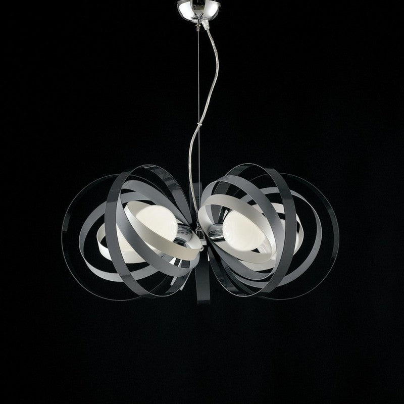 Lampadario in ferro Bianco Grigio cinque luci rifiniture Cromo 62x h30 cm