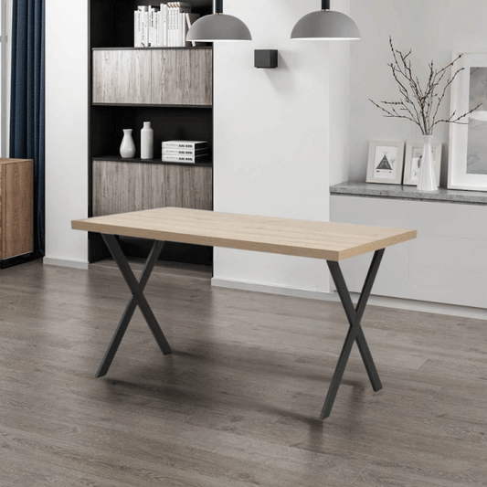 Tavolo rettangolare Bryan rovere gambe incrociate nere 139x80x76