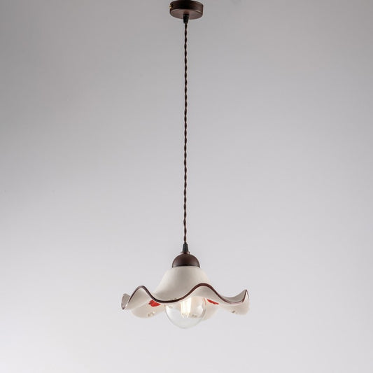 Lampadario cavo tessuto Nero Ruggine paralume in ceramica Bianco 30x h16 cm