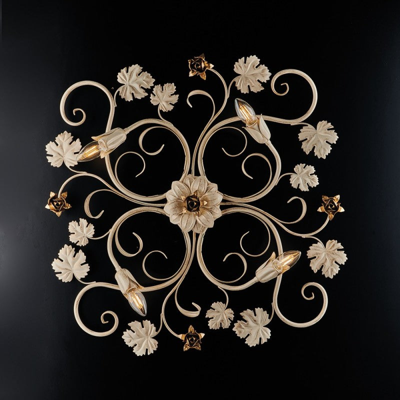 Plafoniera in ferro Avorio decape rose Oro quattro luci 76x67x h17 cm