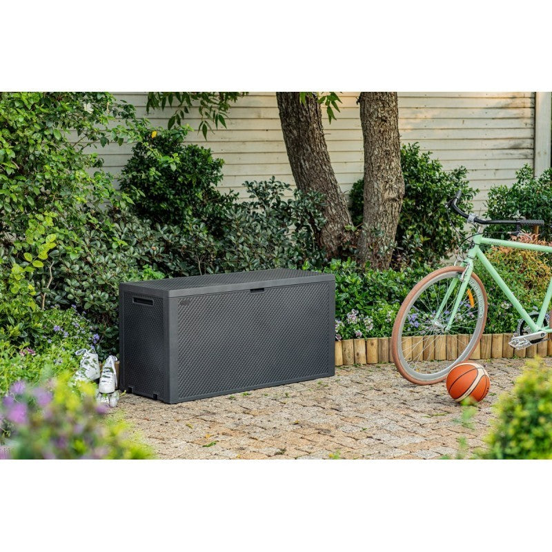 Baule Emily box in resina finitura intrecciata colore grafite  118x45xh.57 cm