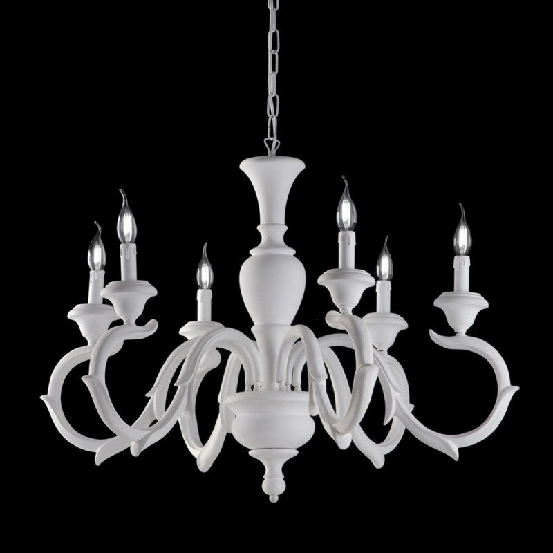Lampadario in legno Bianco Shabby sei luci 91x h65 cm
