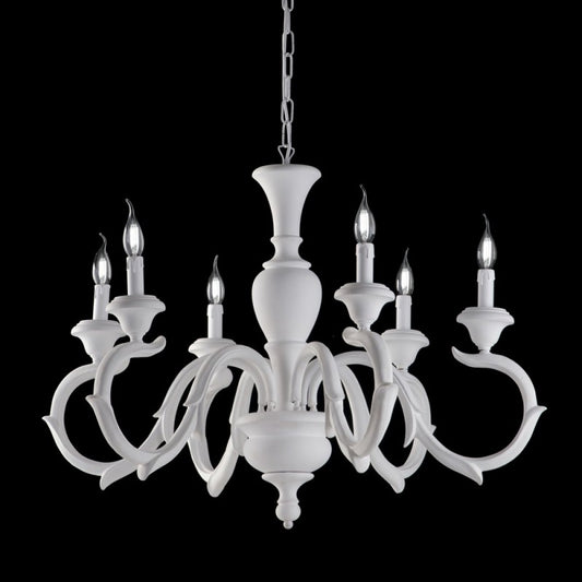 Lampadario in legno Bianco Shabby sei luci 91x h65 cm
