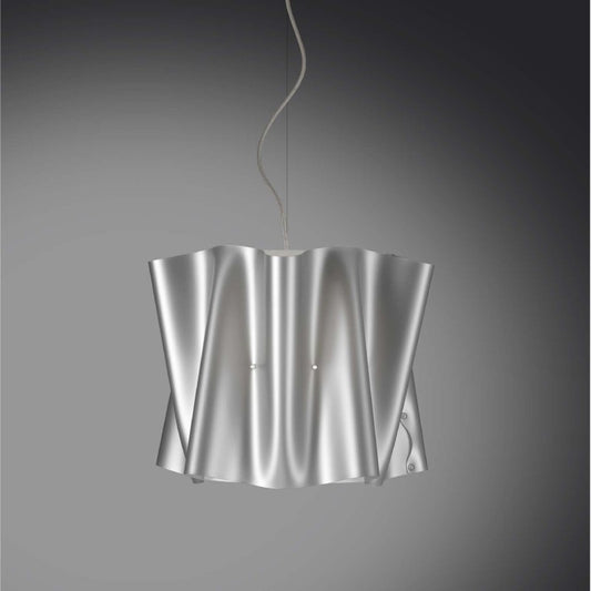 Lampadario a sospensione tre luci FOLIO paralume in Polilux Argento diametro 60x h32 cm
