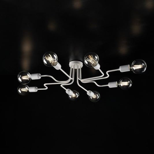 Plafoniera design in ferro Bianco Argento otto luci 83x h17 cm