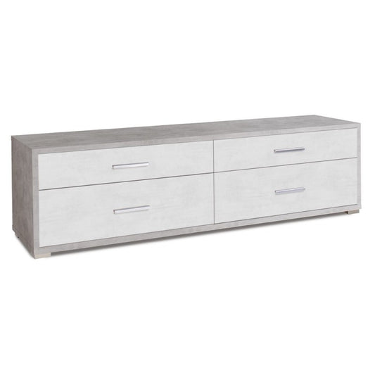 Low TV cabinet in wood with four drawers White Cement 179x47x h50 cm