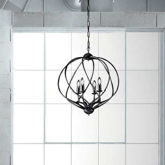 Lampadario deco sospensione ferro Nero decorazione Argento quattro luci 43x h50 cm