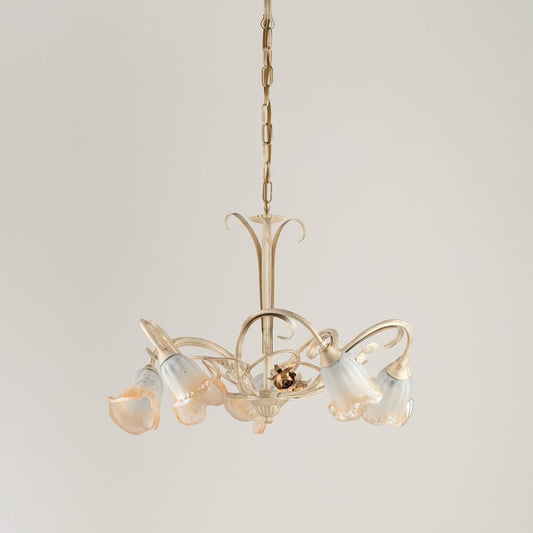 Lampadario a sospensione in ferro Avorio Oro rose cinque luci 60x h47 cm