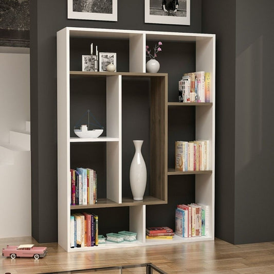Libreria Liam bianca dettaglio geometrico noce 100x136h