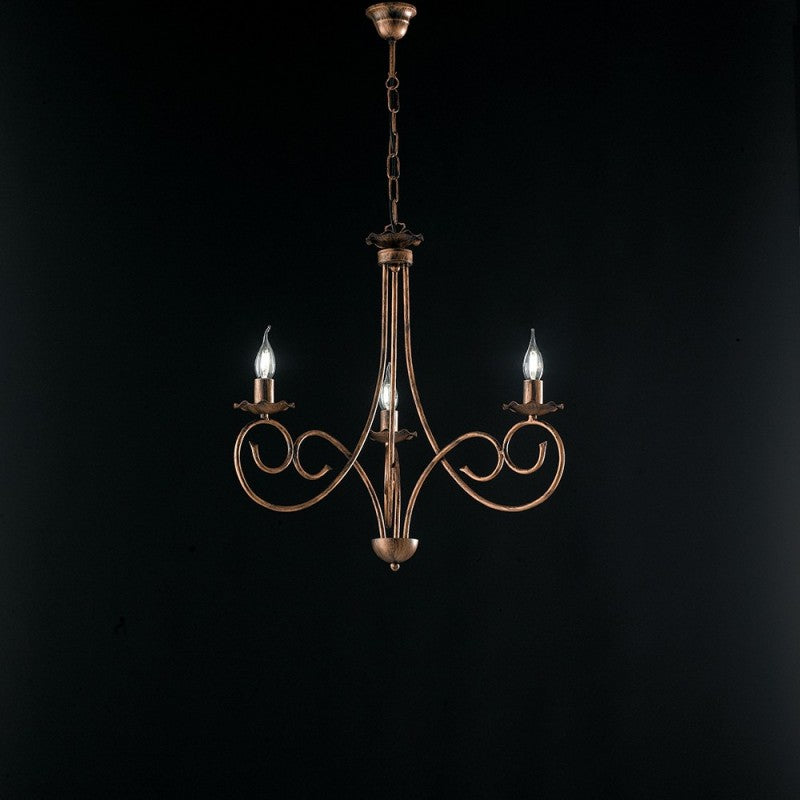 Lampadario a sospensione in ferro Nero DECO Rame tre luci 50x h60 cm