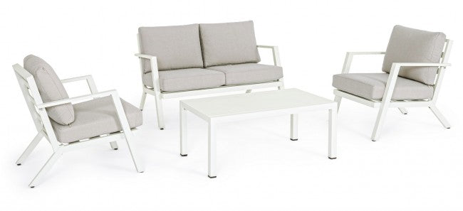 Set da esterno 4 pz Salotto con cuscini Harley bianco