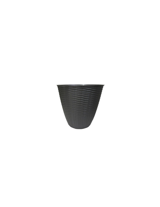 Portavaso in paglia con dimensioni di 19 cm di diametro e 17,6 cm di altezza, colore antracite.