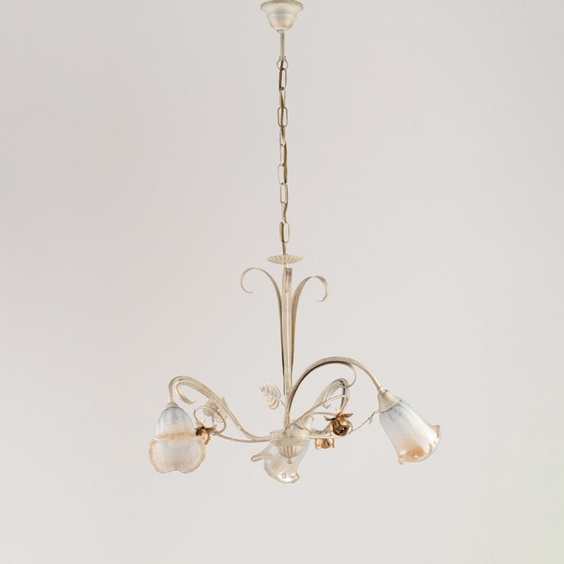 Lampadario a sospensione in ferro Avorio Oro rose tre luci 54x h43 cm