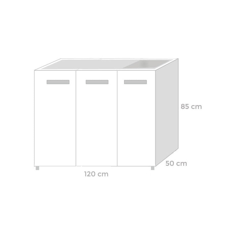 Sottolavello per cucina  3 ante Bianco reversibile Cm 120x50xH 85