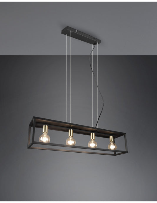 Sospensione Per Salotto 4 Luci Cornice Metallo Nero Vito Trio Lighting