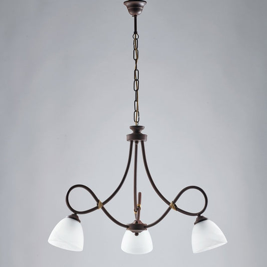 Lampadario arte povera in ferro Nero ruggine tre luci  bianchi 58x h52 cm