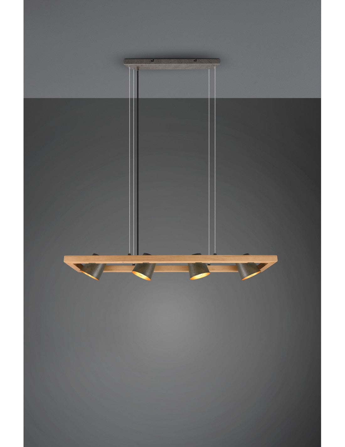 Lampadario Sospensione Rettangolare 4 Spot Orientabili Legno E Metallo Nichel Bell Trio Lighting