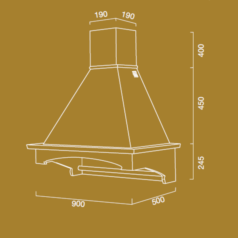 Cappa cucina rustica bianca VIENNA con cornice in legno intarsio colore noce evita cm 90