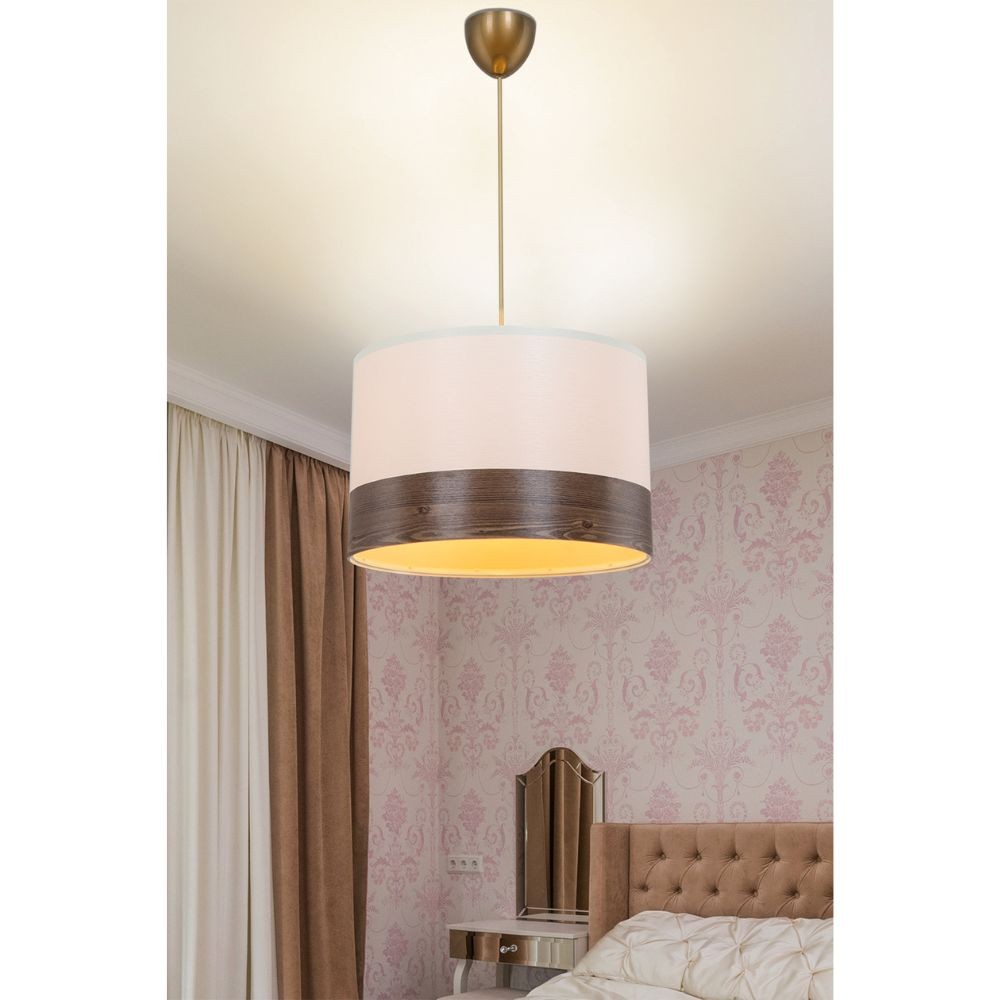 Lampada a sospensione Alfina tessuto bianco fascia effetto legno ASZ1668 EFFEZ