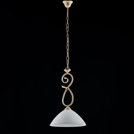 Lampadario in ferro Avorio decape una luce paralume in vetro Alabastro bianchi 30x h52 cm